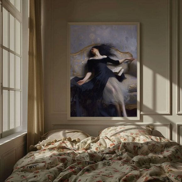 Original Dark Literary Art Print + Digital Copy Vintage Black Dress Painting - Picture 8 of 11